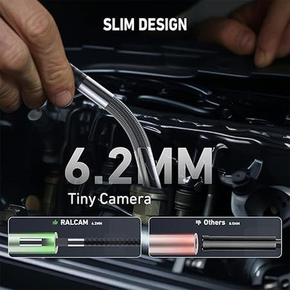 Endoscop industrial, camera de inspectie 6, 2 mm articulata cu tub semirigid de 2 m, endoscop pivotant la 360°, camera de inspectie HD 720P, cu ecran IPS de 4, 3 inch 1080P, camera cu 6 LED-uri, IP67, memorie 16GB