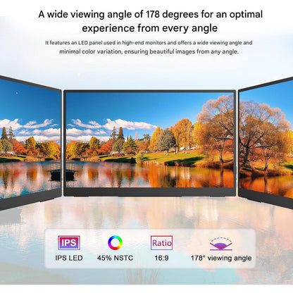 Monitor portabil 15.6 inch cu touchscreen, ecran IPS FullHD 1080P, HDR Dinamic, contrast 1000:1, 16, 7 milioane culori, cu port HDMI, USB-C si USB-A, pentru laptop, PC, smartphone Android, Mac
