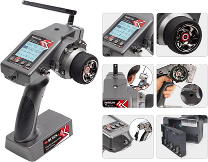 Set Radiocomanda cu 7 canale si receptor R7FG cu giroscop, telecomanda RC 2, 4 GHz, raza de actiune pana la 600 m, dual-rate, pentru masina RC, modele de barca, camion