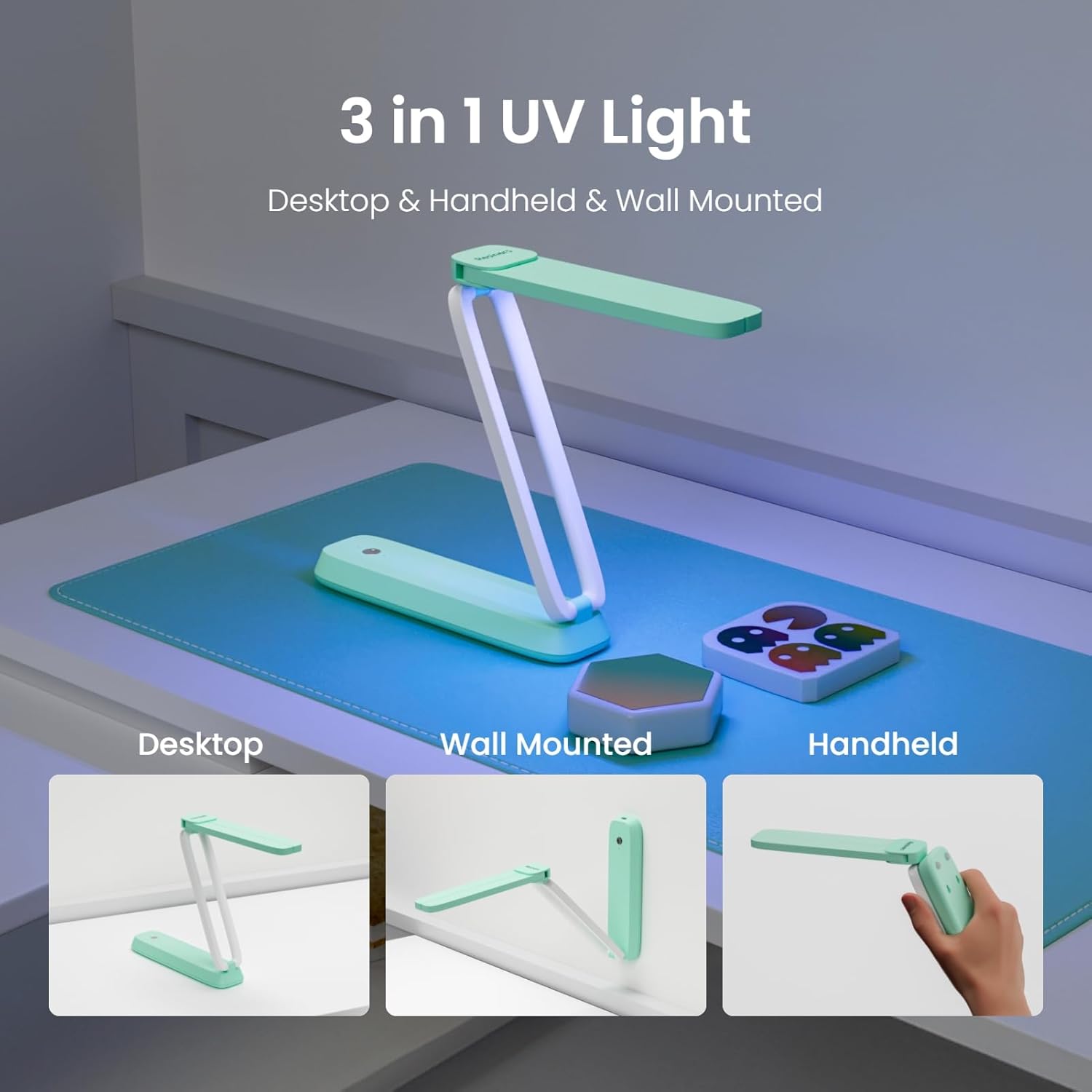 Lampa UV pliabila pentru rasina epoxidica, lumina UV LED reincarcabila, 320-395nm, portabila, inaltime si raza de actiune reglabila, multifunctionala, verde