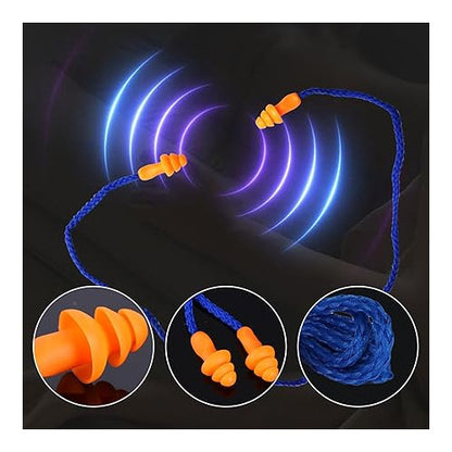 Set 40 dopuri de urechi din silicon, cu fir de 60 cm, pentru dormit, reutilizabile, anti-pierdere, pentru anularea zgomotului si protectia auzului