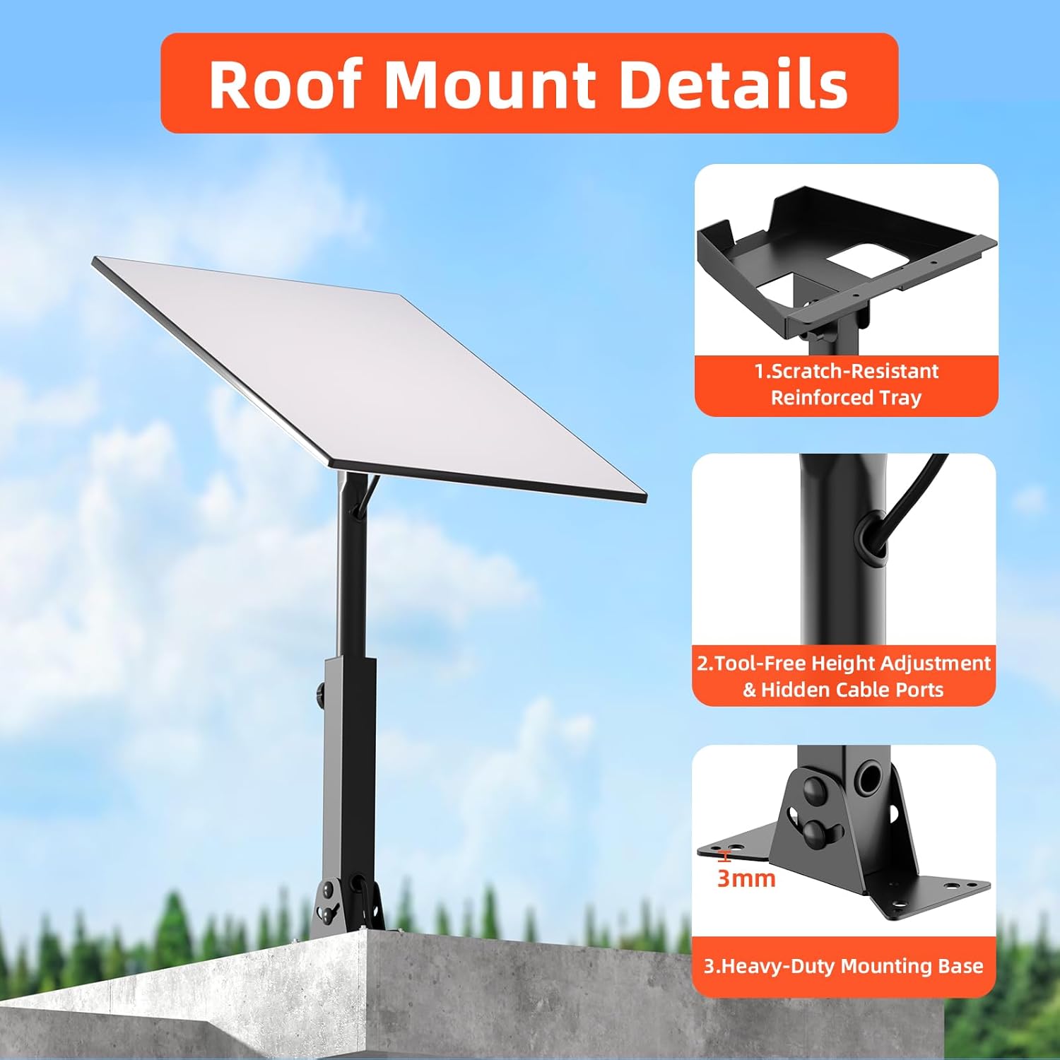 Suport pentru antena Starlink Gen 3, reglabil pe inaltime si unghi 90-180°, accesorii de fixare, montare pe acoperis, stabil si durabil, din metal anti-coroziune, negru