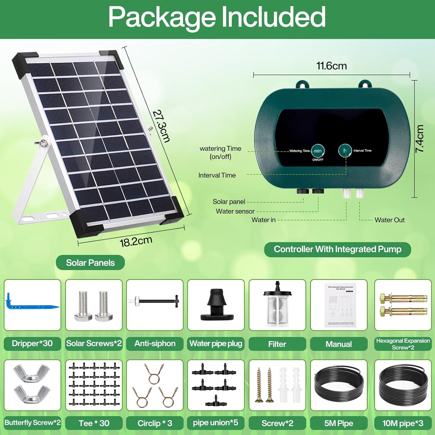 Sistem de irigare prin picurare cu panou solar, pentru 30 de plante in ghiveci, cu furtun de de 30 m si 30 aspersoare, cu temporizare, pentru interior si exterior