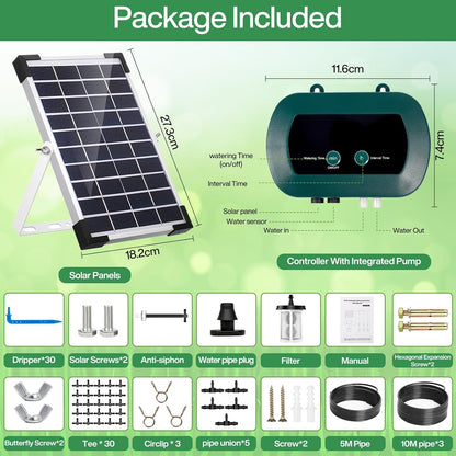 Sistem de irigare prin picurare cu panou solar, pentru 30 de plante in ghiveci, cu furtun de de 30 m si 30 aspersoare, cu temporizare, pentru interior si exterior