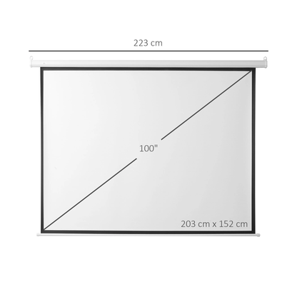 Ecran de proiectie 100 inch motorizat, cu telecomanda, prindere in perete sau tavan, 203 x 152 cm, alb