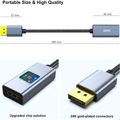 Adaptor DisplayPort la HDMI, 4K HDR, DP tata la HDMI mama, mufa placata cu aur 24K, transmisie de mare viteza, unidirectional, compatibil laptop, PC cu DisplayPort
