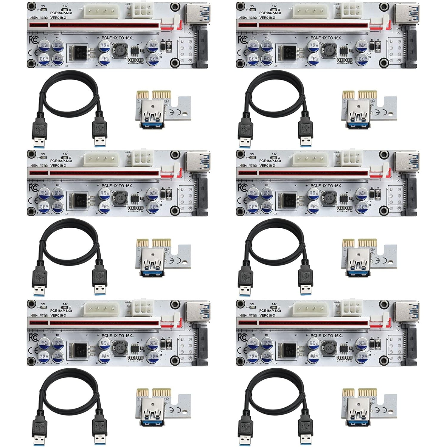 Set 6 Riser Card, placa adaptor PCI-E 1X la 16X GPU Riser cu cablu USB de 0, 6 m, VER010-X, 8 condensatoare solide, interfata 6PIN/4PIN/SATA, dedicat mining