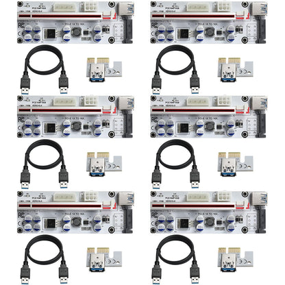 Set 6 Riser Card, placa adaptor PCI-E 1X la 16X GPU Riser cu cablu USB de 0, 6 m, VER010-X, 8 condensatoare solide, interfata 6PIN/4PIN/SATA, dedicat mining