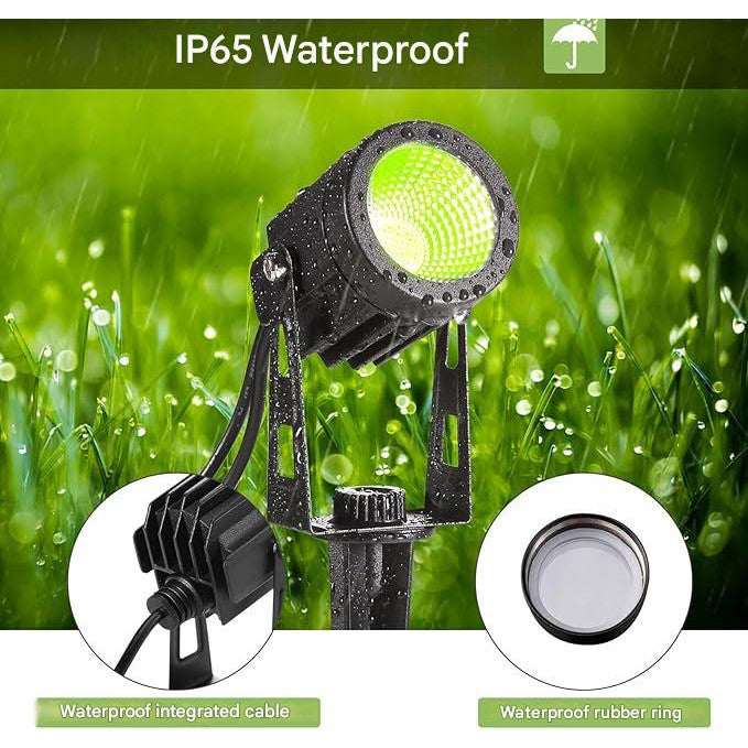 Set 6 lampi pentru gradina, RGB LED, 13 culori, 12 V, 3 W, 1800 lm, impermeabil IP65, lampa de gradina colorata cu telecomanda si temporizator cu tarus si cablu de 21 m