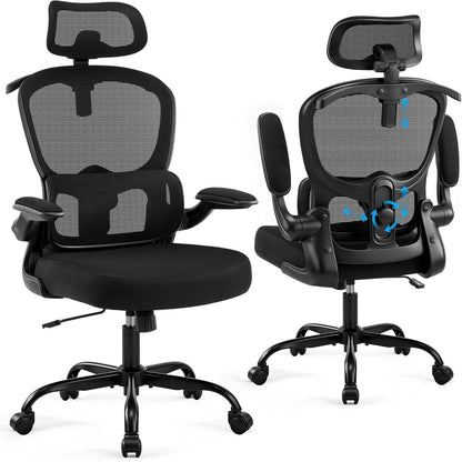Scaun de birou ergonomic Coscendo, cu tetiera 3D reglabila si suport lombar, inclinare 90°–120°, cotiere rabatabile 90°, reglabil pe inaltime, rotativ cu roti silentioase, sarcina maxima 130 kg, negru