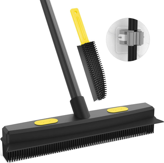 Matura cu racleta pentru par animale, peri din cauciuc electrostatic, 34 cm latime, cu maner telescopic, perie de mana inclusa, indepartarea parului de pisici, caini, utilizare interior si exterior