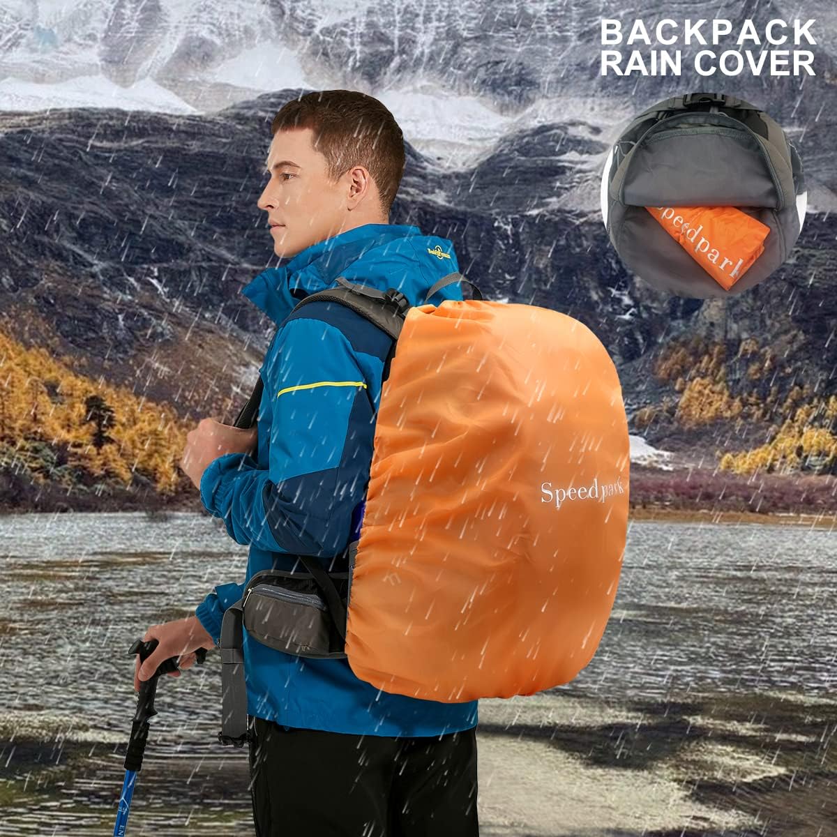 Rucsac de drumetie 40 l cu husa de ploaie, gheozdan impermeabil, buzunar frontal si laterale, material bretele respirabil, pentru drumetii, camping, trekking, negru