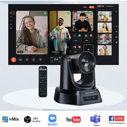 Camera PTZ wireless TONGVEO 5.8 GHz, 1080P 60FPS, USB 3.0, rotire 350° si inclinare 180°, telecomanda, receptor USB inclus, pentru videoconferinte si Streaming Live, compatibila Windows/Mac, Zoom si OBS, Plug & Play