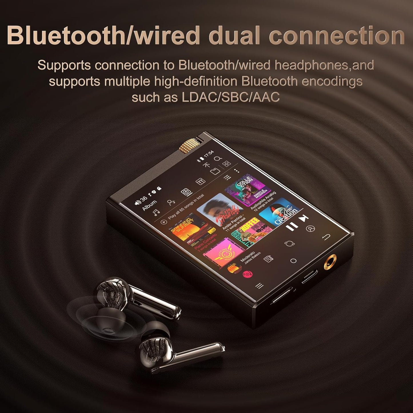 MP3 Player 80GB, Bluetooth V4.1, Wifi, ecran 2, 8 inch, sunet HiFi, Lossless DSD512, acumulator 1450 mAh, 15 ore de redare, memorie 16 GB si card 64 GB, suporta card pana la 1 TB, cu Android Spotify