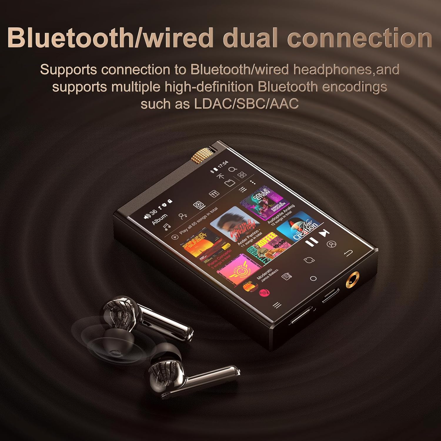 MP3 Player 80GB, Bluetooth V4.1, Wifi, ecran 2, 8 inch, sunet HiFi, Lossless DSD512, acumulator 1450 mAh, 15 ore de redare, memorie 16 GB si card 64 GB, suporta card pana la 1 TB, cu Android Spotify