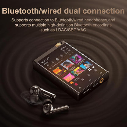 MP3 Player 80GB, Bluetooth V4.1, Wifi, ecran 2, 8 inch, sunet HiFi, Lossless DSD512, acumulator 1450 mAh, 15 ore de redare, memorie 16 GB si card 64 GB, suporta card pana la 1 TB, cu Android Spotify
