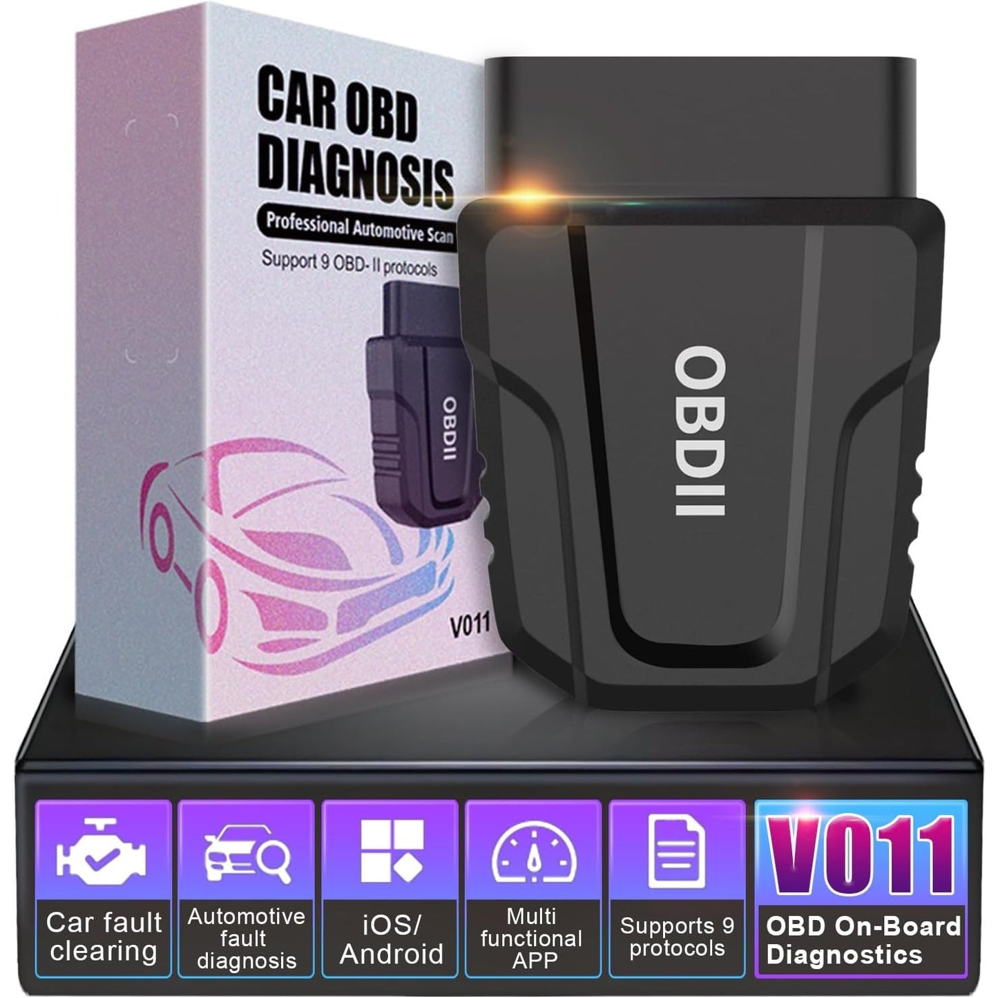 Interfata OBD2, tester Bluetooth 5.4 wireless, diagnoza multimarca cu stergere martori bord, citire coduri eroare, test senzor oxigen, compatibil iOS si Android
