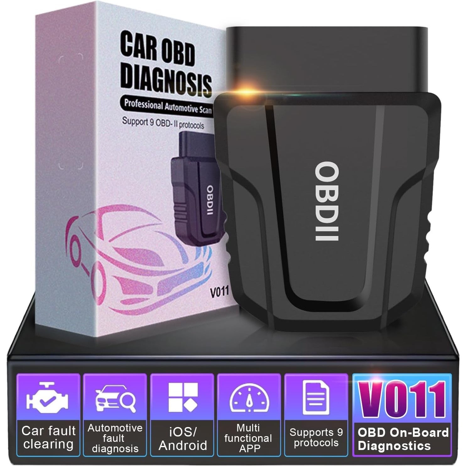 Interfata OBD2, tester Bluetooth 5.4 wireless, diagnoza multimarca cu stergere martori bord, citire coduri eroare, test senzor oxigen, compatibil iOS si Android