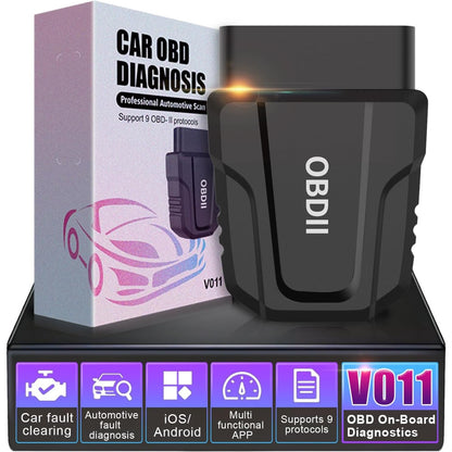 Interfata OBD2, tester Bluetooth 5.4 wireless, diagnoza multimarca cu stergere martori bord, citire coduri eroare, test senzor oxigen, compatibil iOS si Android