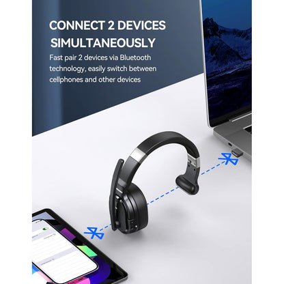 Casca call center Wireless Bluetooth, cu microfon rotativ 270°, USB dongle, anulare a zgomotului, functionare pana la 70 de ore, raza de 15m, pentru PC, smartphone, neagra
