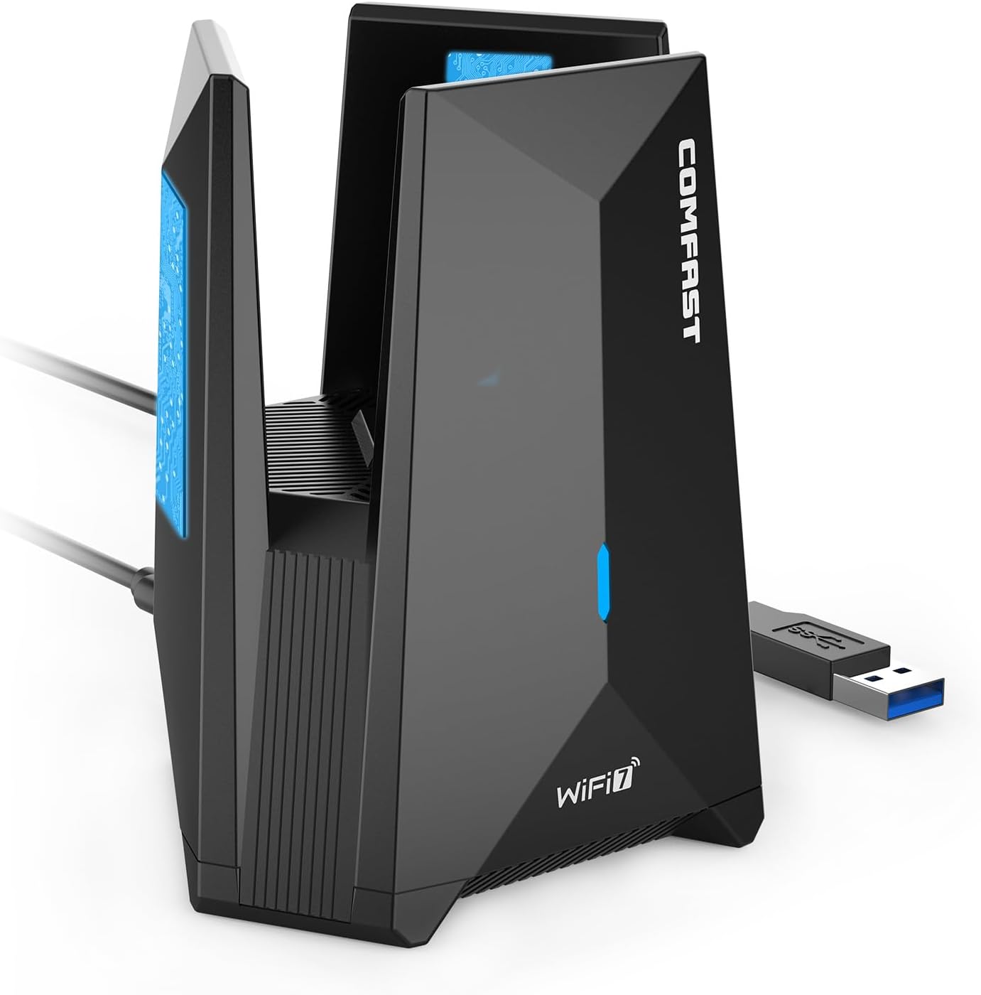 Adaptor USB WiFi 7 COMFAST 6500Mbps, Stick WLAN Tri-Band cu USB 3.0, MU-MIMO, OFDMA si WPA3, Dongle Wireless Plug & Play fara Driver pentru PC si Laptop cu Windows 10/11, cu antena integrata, negru