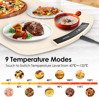 Platou incalzit flexibil, incalzitor farfurii cu temperatura reglabila 40-120°C, 65 x 40 cm, placa de incalzire din silicon, pliabila, portabila, pentru dezghetare sau mentinerea temperaturii mancarii