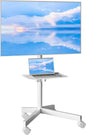 Suport TV mobil BONTEC pe roti pentru televizoare de 23-60 inch, suport TV portabil cu raft pentru laptop, carucior TV rulant reglabil pe inaltime pana la 25 kg, max. VESA 400 x 400 mm (alb)