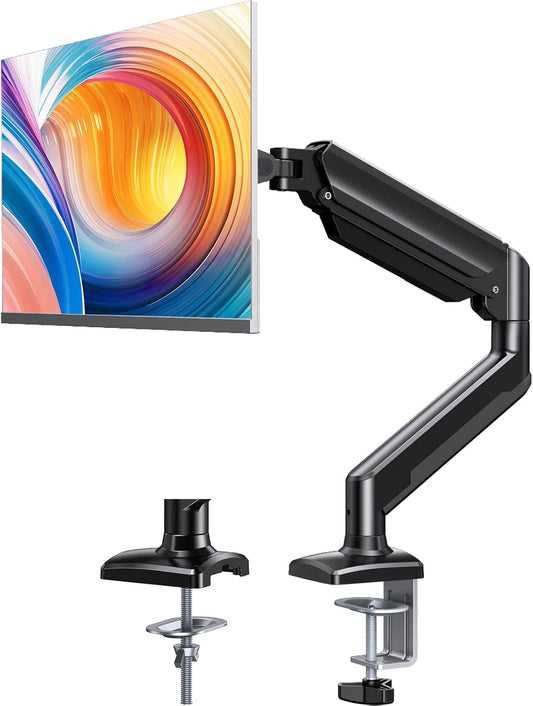 Suport monitor ErGear, brat reglabil 13–34 inch, max 10 kg, VESA 75x75/100x100 mm, montare pe birou cu clema sau traversa, rotatie 360°, inclinare -35°/+90°, pivotare ±90°, reglaj inaltime 44,5 cm, gaming si birou, negru