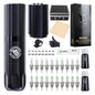 Set aparat de tatuaj wireless, masina rotativa tip stilou, cu 2 acumulatori 1500 mAh, cu incarcare USB C, display LCD ace tip cartus, 10 ml tus de tatuat, piele artificiala si cupe pentru cerneala in cutie dura pentru depozitare si transport