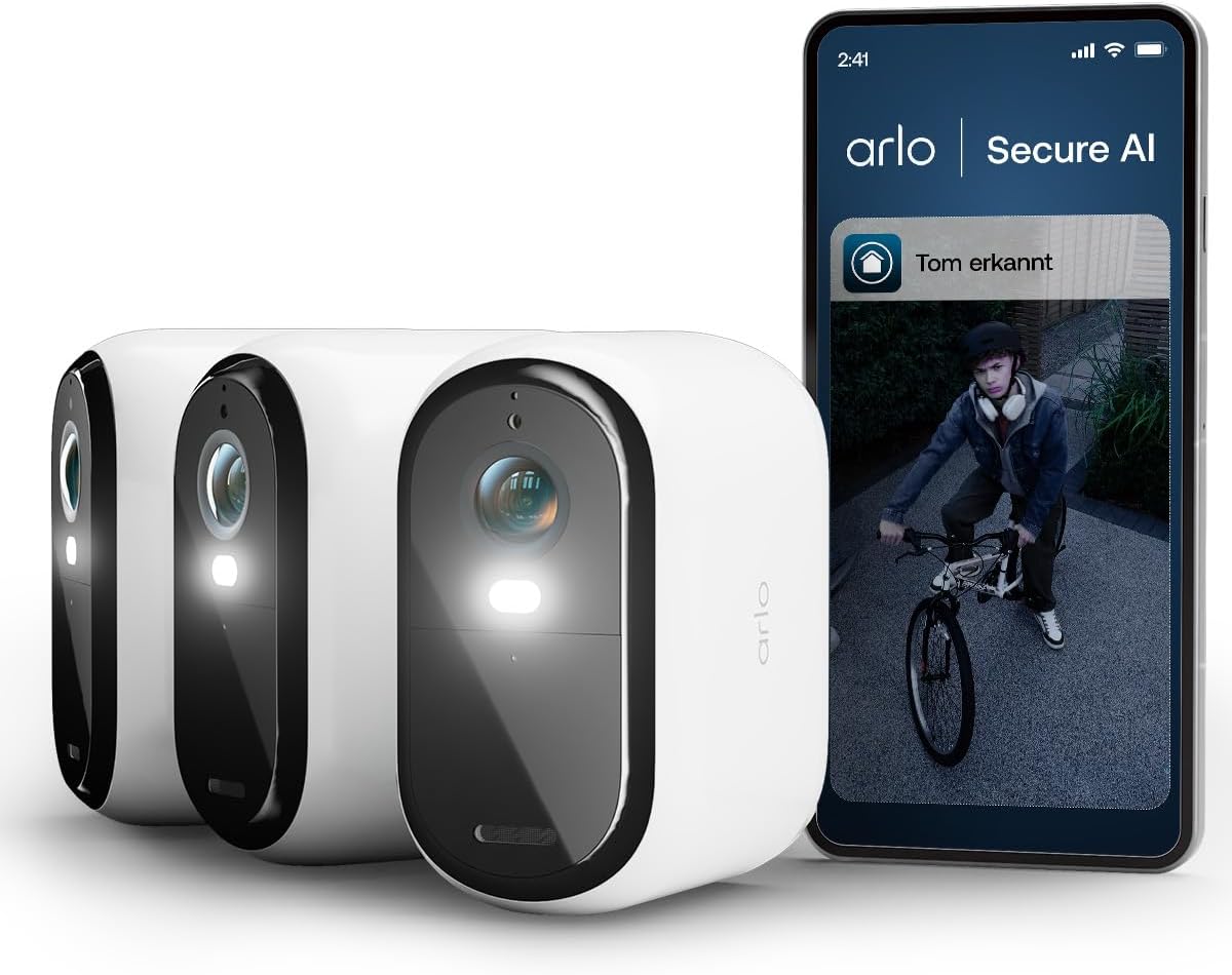 Camera de supraveghere Arlo Essential 2K HD, 3 XL, cu baterie 2K, set de 3 bucati, WiFi, wireless, video HD 1080p, vedere nocturna color, lumina, senzor de miscare, alarma, audio bidirectional, cu aplicatie