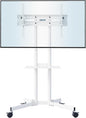 Suport TV stand cu roti, pentru televizoare de 32-85 inch plat si curbat de pana la 60 kg, reglabil in inaltime, VESA maxim 600 x 400 mm, alb