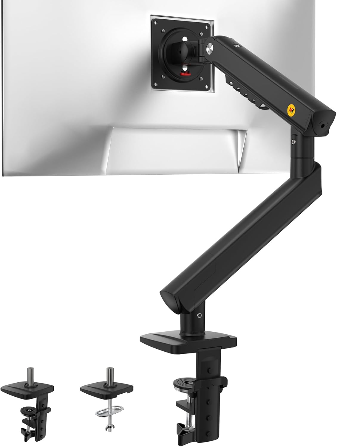 Suport monitor ergonomic brat articulat 17–32 inch – Arc mecanic reglabil, capacitate 9 kg, rotire 360°, inclinare +90°/-25°, ajustare inaltime, VESA 75x75 & 100x100, montare birou tip clema sau grommet, otel aliat, negru