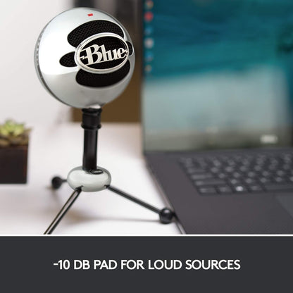 Microfon USB Blue Snowball, condensator cu 2 capsule, modele polare cardioid si omnidirectional, Plug & Play, pentru streaming, podcast, gaming, YouTube si conferinte, compatibil PC si Mac, argintiu