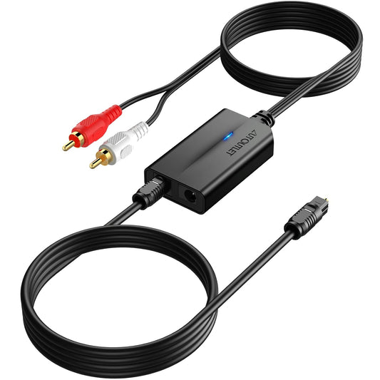 Convertor audio DA 192KHz de la digital la analog, SPDIF TOSLINK la RCA, cu chip ampificator, cu cablu optic de 1 m si iesire RCA, plug and play