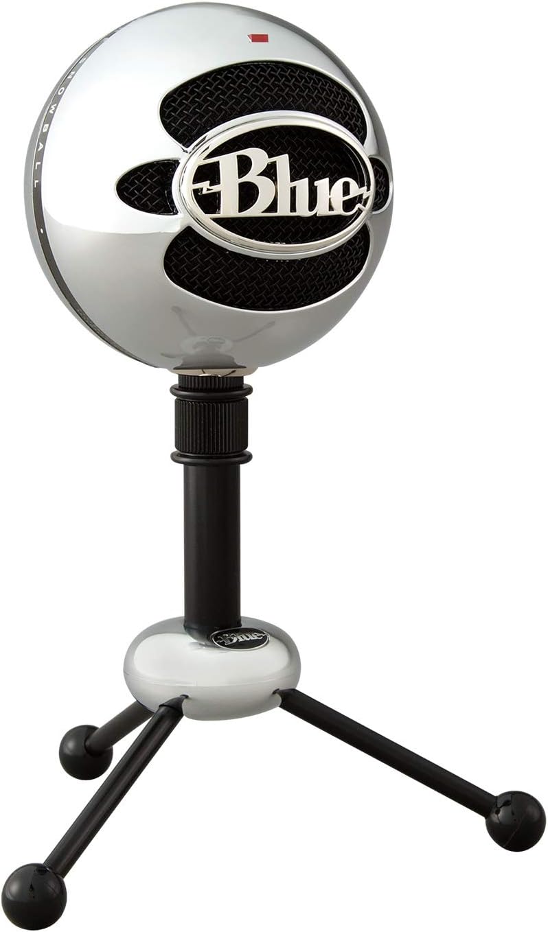 Microfon USB Blue Snowball, condensator cu 2 capsule, modele polare cardioid si omnidirectional, Plug & Play, pentru streaming, podcast, gaming, YouTube si conferinte, compatibil PC si Mac, argintiu