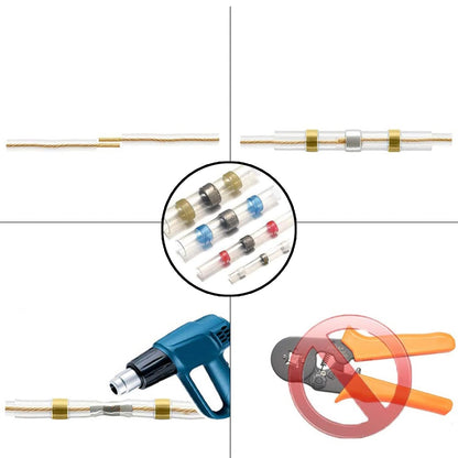 Set 500 conectori termocontractabili cu lipire si etansare cu fludor, pentru conductori electrici, rezistenti la socuri, impermeabili, cu cutie depozitare si transport