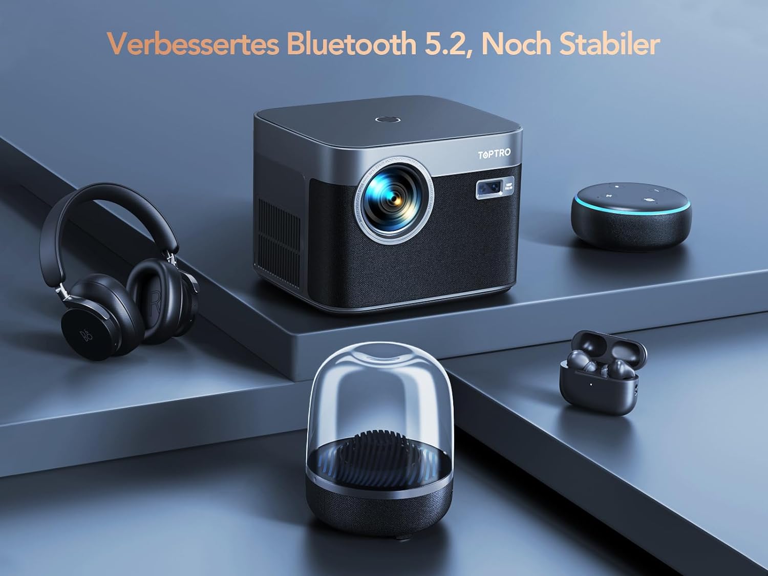 Videoproiector TOPTRO X7 600 ANSI Lumeni cu Focalizare automata/Correctie trapezoidala, Full HD 1080P WiFi6 Bluetooth 4K Suport LED Afisaj de 300 inchi, Home Cinema Android 9.0