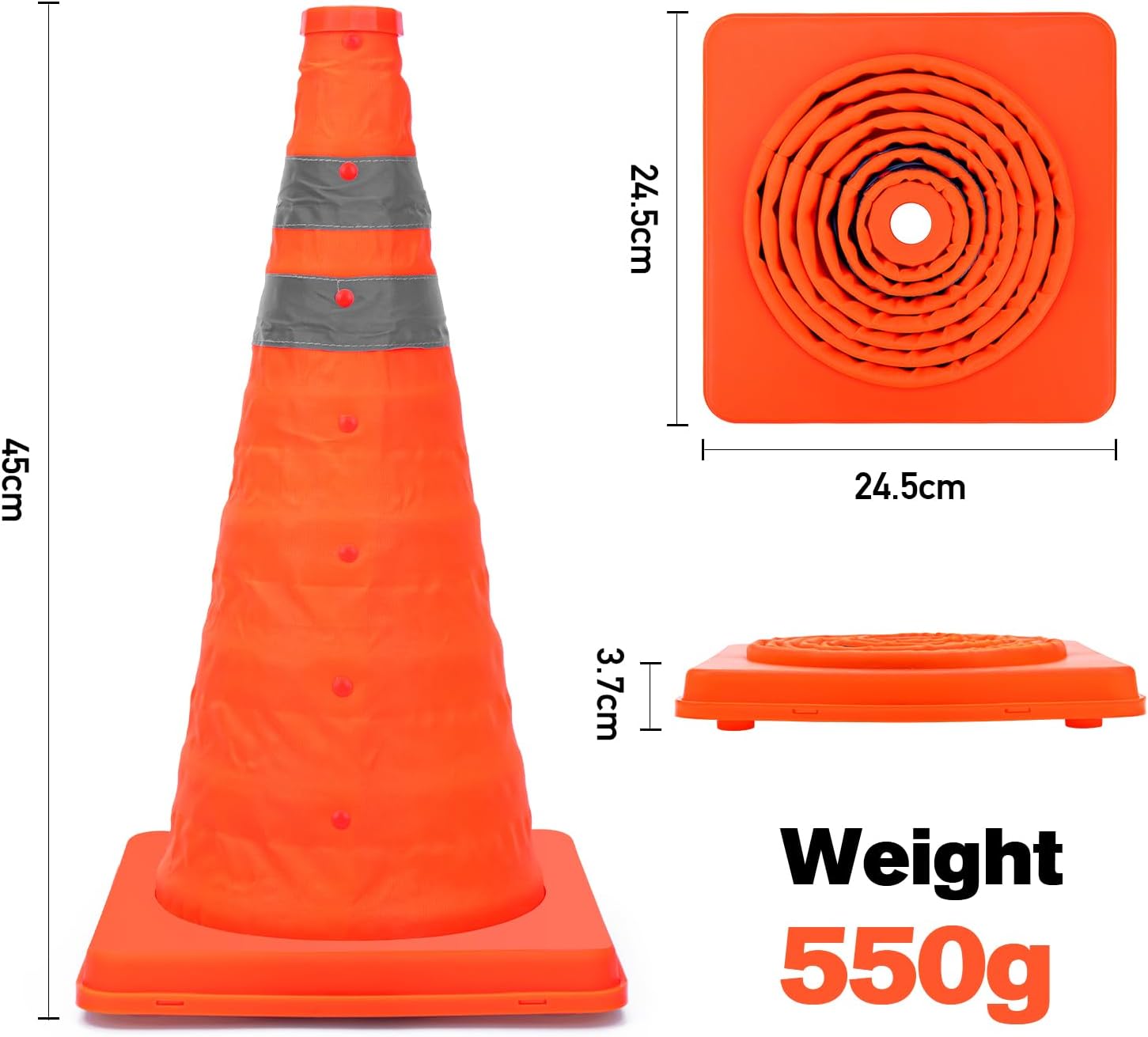 Set 4 conuri de siguranta pliabile, reflectorizante, 45 cm, portocaliu, pentru semnalizarea si controlul traficului rutier, parcari si santiere