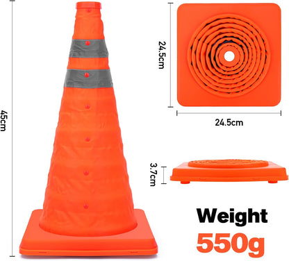 Set 4 conuri de siguranta pliabile, reflectorizante, 45 cm, portocaliu, pentru semnalizarea si controlul traficului rutier, parcari si santiere