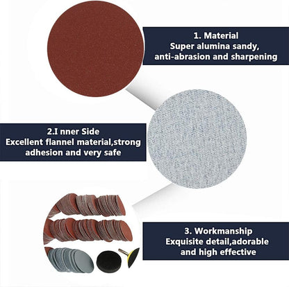 Set 300 de discuri pentru slefuit, cu suport disc abraziv 50mm, granulatie de 80/180/240/320/400/600/800/1000/2000/3000, din oxid de aluminiu, smirghel pentru slefuit lemn, metal, plastic, pietre si sticla, rosu