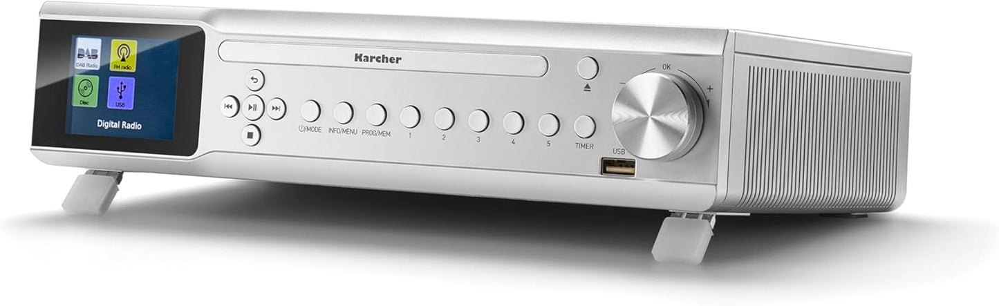 Radio de bucatarie, CD Player integrat, DAB+/FM, Bluetooth, afisaj color, ceas cu alarma, USB, memorie 30 posturi, telecomanda inclusa