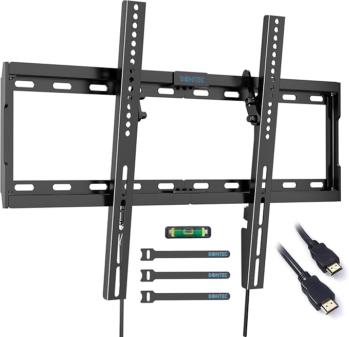 Suport TV perete, universal, diagonala 37 - 80 inch, max 55 kg, inclinabil 10° jos, VESA max 600 x 400, distanta perete 32 mm, nivela, cablu HDMI de 1, 8 m, ancore perete, pentru televizoare plate sau curbate