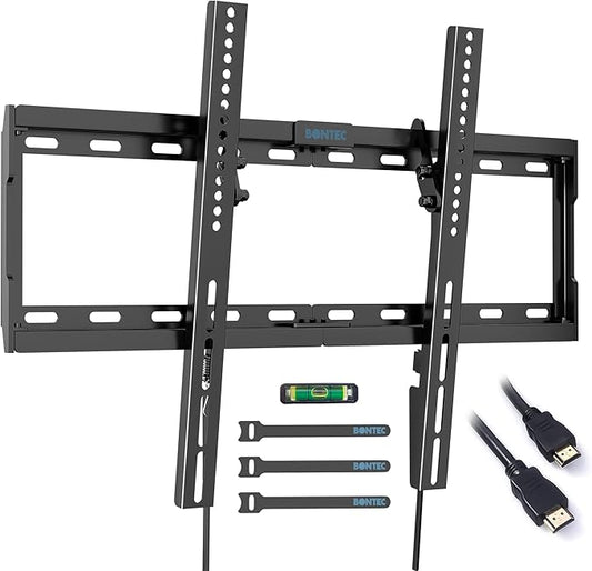 Suport TV perete, universal, diagonala 37 - 80 inch, max 55 kg, inclinabil 10° jos, VESA max 600 x 400, distanta perete 32 mm, nivela, cablu HDMI de 1, 8 m, ancore perete, pentru televizoare plate sau curbate