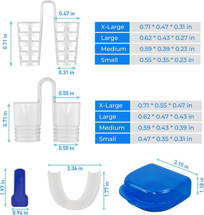 Set dispozitiv anti-sforait cu 8 dilatatoare nazale si gutiera de protectie bucala anti-bruxism, din silicon, pentru o respiratie mai buna si un somn mai linistit