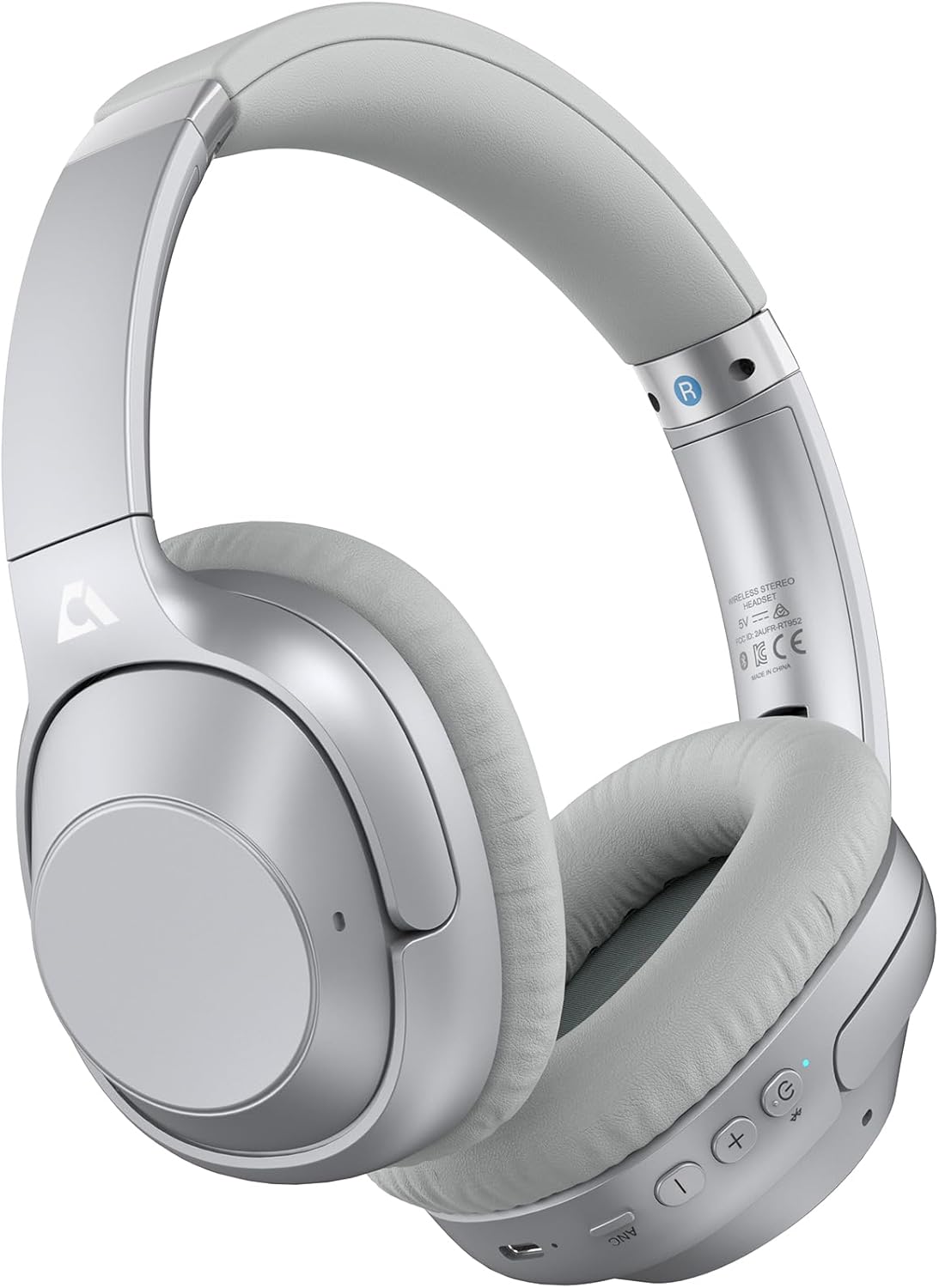 Casti wireless Over the Ear Bluetooth, Noise Cancelling ANC, sunet Hi-Fi, microfon, timp redare pana la 75 ore, Bass Music, argintiu
