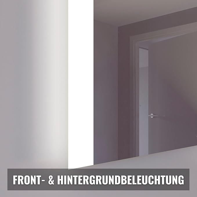 Oglinda de baie cu iluminare LED frontala si spate, 60 x 70 cm, reglabila cu functie tactila, functie memorie, impermeabil IP44, culori clare si naturale, alb
