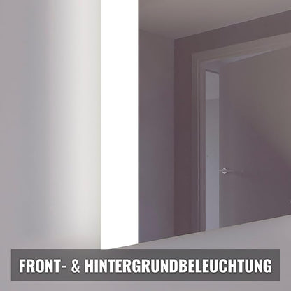 Oglinda de baie cu iluminare LED frontala si spate, 60 x 70 cm, reglabila cu functie tactila, functie memorie, impermeabil IP44, culori clare si naturale, alb