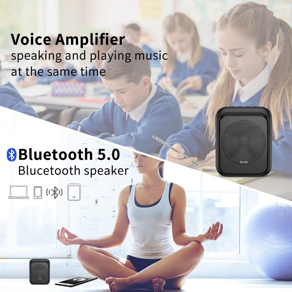 Amplificator de voce cu microfon wireless, Megafon portavoce Bluetooth portabil, baterie 1800mAh, slot card, pentru profesori, ghid turistic, antrenor
