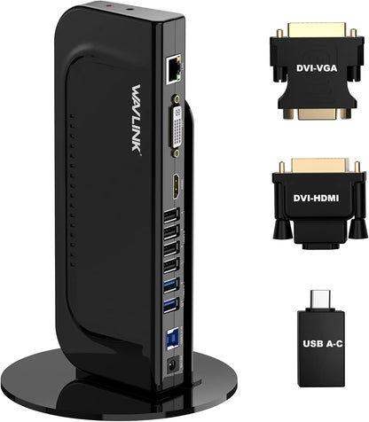 Statie de andocare 13 in 1 universala, cu functie extensie display, port HDMI, DVI, Ethernet, 2 x USB 3.0, 4 x USB 2.0, 1 x adaptor DVI la HDMI, 1x adaptor DVI la VGA, 1 x adaptor USB A la USB-C, pentru laptop Windows/MAC