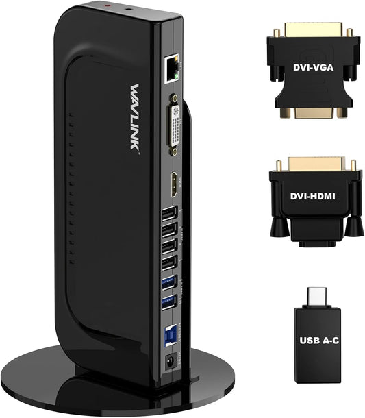 Statie de andocare 13 in 1 universala, cu functie extensie display, port HDMI, DVI, Ethernet, 2 x USB 3.0, 4 x USB 2.0, 1 x adaptor DVI la HDMI, 1x adaptor DVI la VGA, 1 x adaptor USB A la USB-C, pentru laptop Windows/MAC